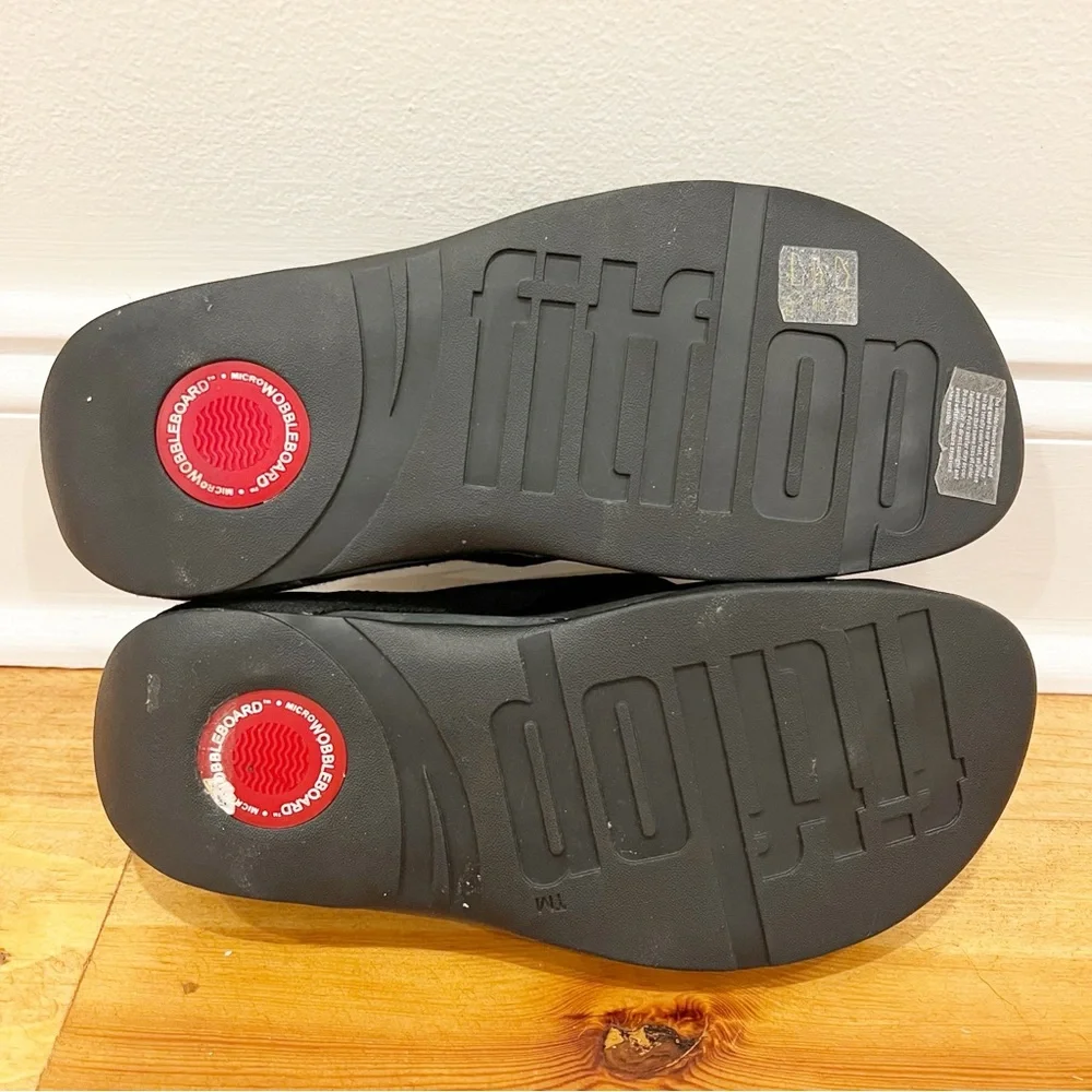 FitFlop Sandals Womens 9 Black Nylon Suede Sling Thong Toe Post Flip Flops - Picture 12 of 14